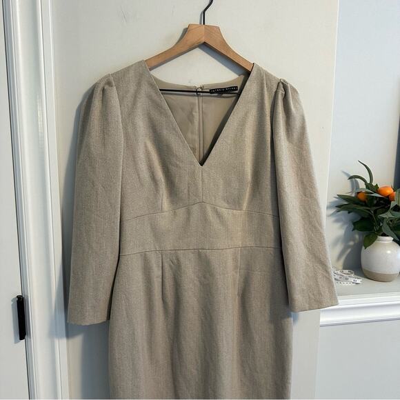 Antonio Melani Tan Long Sleeve V Neck Professional Mini Dress 8 - Picture 8 of 11